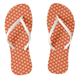 Art Deco Wave Muster, Mandarin Orange Flip Flops