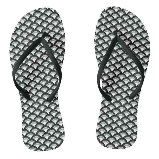 Art Deco Wave Muster, Schwarz/Weiß Flip Flops (Fußbett)