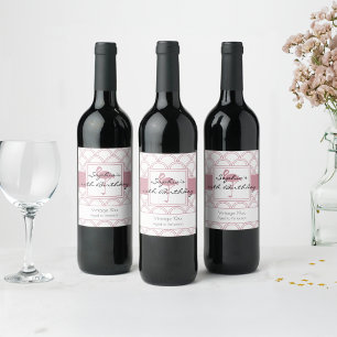 Art Deco Wave Patten Pink Flamingo Geburtstag Weinetikett