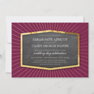ART DECO WEDD Gold Sonnenburst graue Cranberry Pfl Einladung