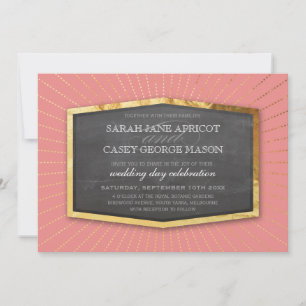 ART DECO WEDD Gold Sonnenburst Kalkboard Koralle Einladung