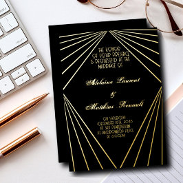 Art Deco Wedding Black and Gold Folieneinladung