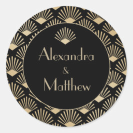 Art Deco Wedding Black Gold Roaring 20 Runder Aufkleber