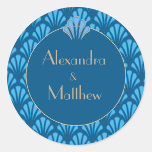 Art Deco Wedding Blue Roaring 20 Vintag Runder Aufkleber