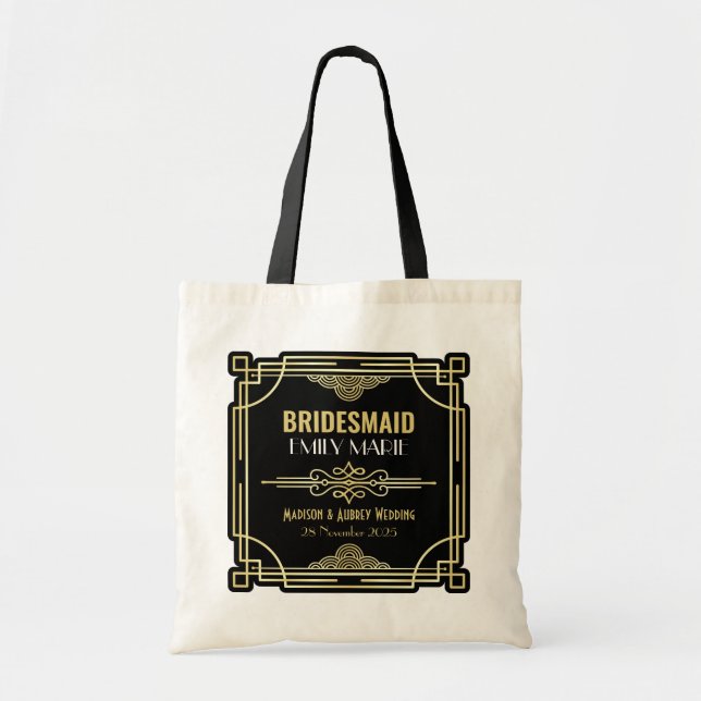 Art Deco Wedding Bridesmaid Gold Black Fevor 1920e Tragetasche (Vorne)