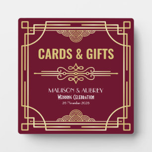 Art Deco Wedding Cards & Gifts Gold Burgundy Zeich Fotoplatte
