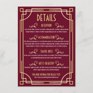 Art Deco Wedding Details Karte Informationen