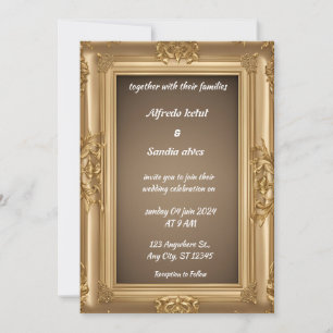 Art Deco Wedding Diamond Biege und Golden Foil Einladung