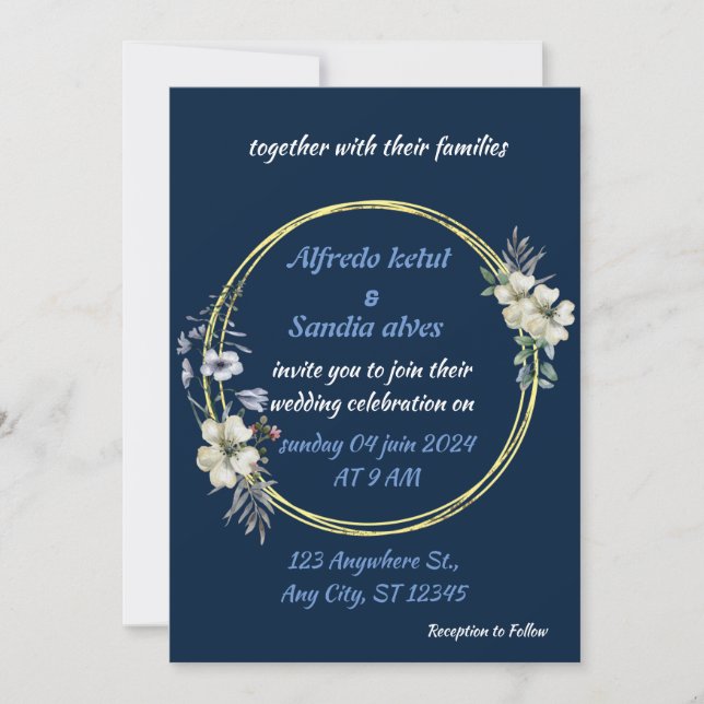 Art Deco Wedding Diamond bleu und Gold Foil Einladung (Vorderseite)
