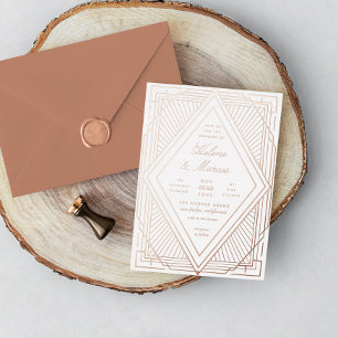 Art Deco Wedding Diamond Rose Gold Folieneinladung