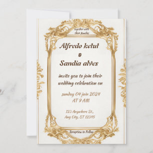 Art Deco Wedding Diamond, weiß und goldfarben Einladung