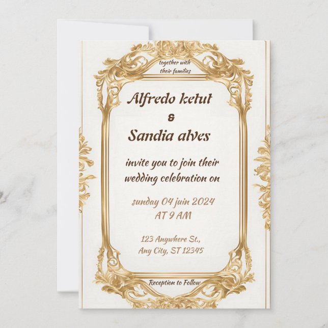Art Deco Wedding Diamond, weiß und goldfarben Einladung (Vorderseite)