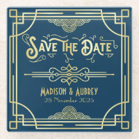 Art Deco Wedding Elegante Gold Blue Save the Date
