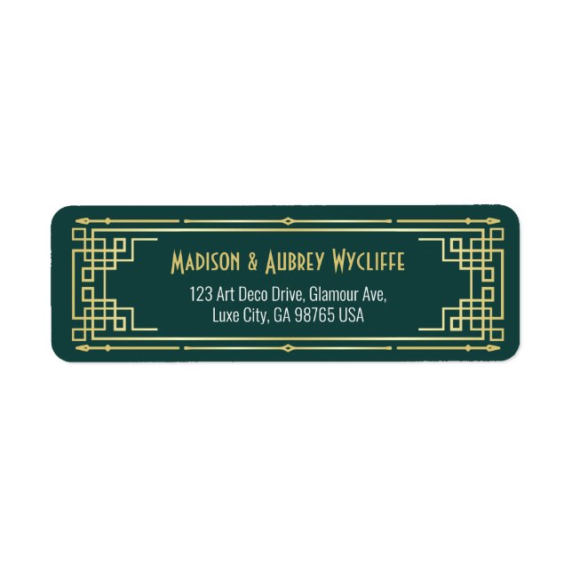 Art Deco Wedding Elegante Goldene Rücksendeadresse (Vorne)