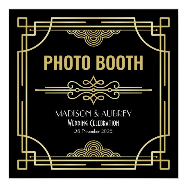 Art Deco Wedding Foto Stand Gold Black Party Sign Poster (Vorderseite)
