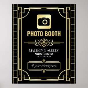 Art Deco Wedding Foto Stand Gold Black Party Sign Poster