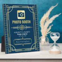 Art Deco Wedding Foto Stand Gold Blue Sign