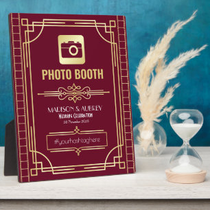 Art Deco Wedding Foto Stand Gold Burgundy Sign Fotoplatte