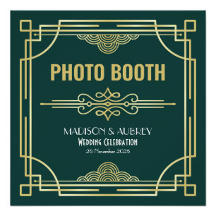 Art Deco Wedding Foto Stand Gold Green Party Sign Poster