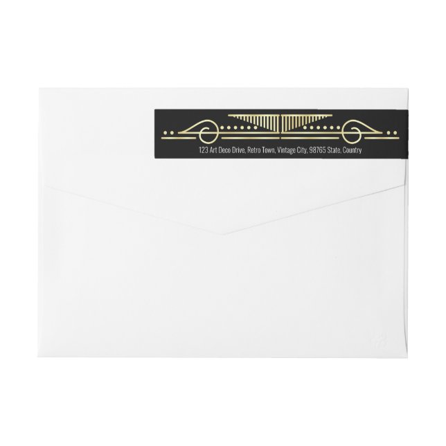 Art Deco Wedding Gold Black Gatsby Rücksendeadress (Rückseite)