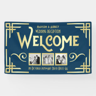 Art Deco Wedding Gold Blue Drei Foto Willkommen Banner