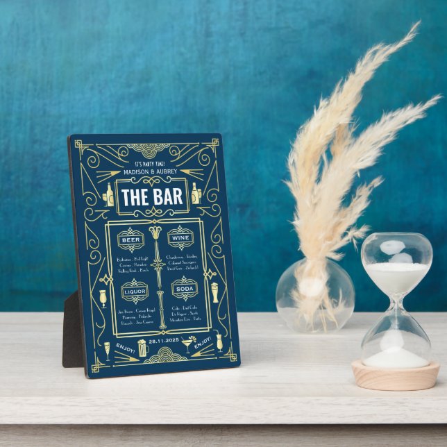 Art Deco Wedding Gold Blue Open Bar Menu Fotoplatte (Seite)
