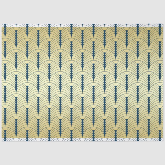Art Deco Wedding Gold Blue Palmetto Muster Seidenpapier (Vorderseite)