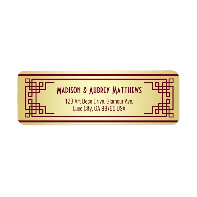 Art Deco Wedding Gold Burgund Rücksendeadresse (Vorne)