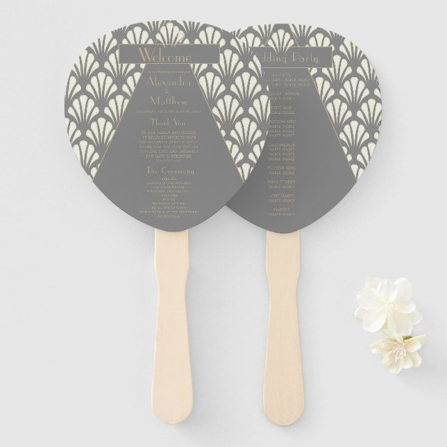 Art Deco Wedding Gray Roaring 20 Vintag Fächer (Vorne und Hinten)