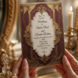 Art Deco Wedding laden Burgund und Gold Vintag ein Einladung
