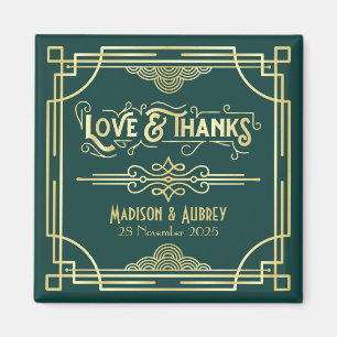 Art Deco Wedding Liebe & Dank Gold Green Gefallen Magnet
