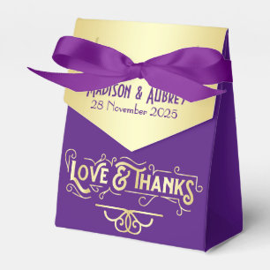 Art Deco Wedding Liebe & Dank Gold Lila Gefallen Geschenkschachtel