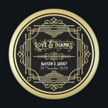Art Deco Wedding Liebe & Danke Gold Black Fevor Magnet<br><div class="desc">Entwerfen Sie Ihre eigene Art-Déco-Stil, Großes Gatsby-inspiriert Design mit abstrakten geometrischen Ornamenten und Muster in Gold mit klassischem schwarzem Hintergrund. Ein elegantes, elegantes, geschlechtsneutrales Ganzjahresdesign, das sich perfekt für anspruchsvolle Paare eignet, die etwas Anderes gewollt haben als die üblichen femininen, blumigen, pastellfarbenen Hochzeitszeitung-Suiten. Auch für die Retro-Liebhaber, die die jazz-inspirierte...</div>