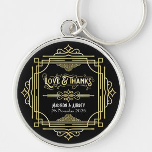 Art Deco Wedding Liebe & Danke Gold Black Fevor Schlüsselanhänger