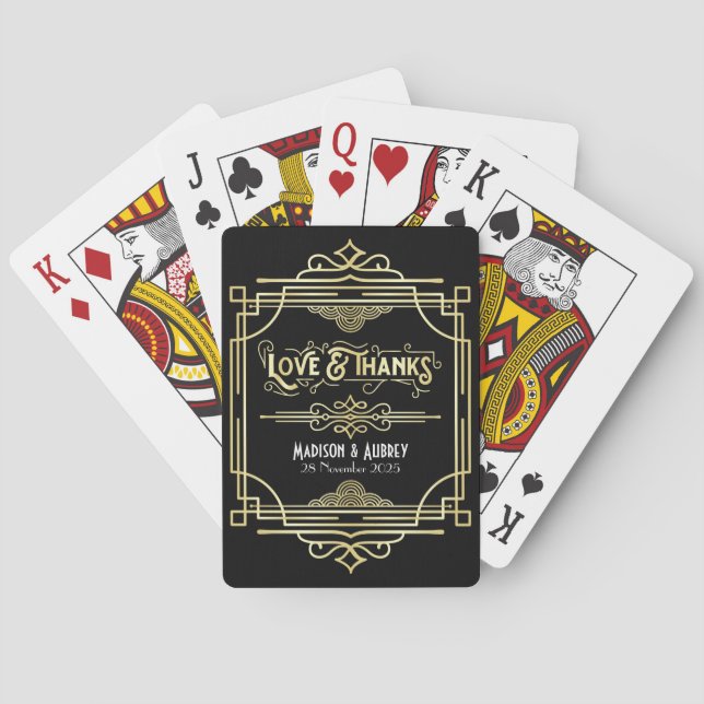 Art Deco Wedding Liebe & Danke Gold Black Fevor Spielkarten (Rückseite)