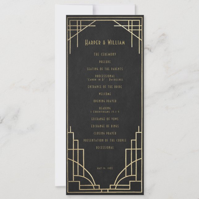 Art Deco wedding program Einladung (Vorderseite)