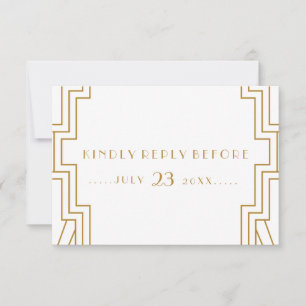 Art Deco Wedding RSVP Card Gold und Weiß