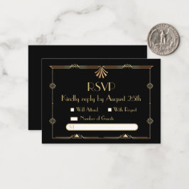 Art Deco Wedding RSVP Flat Note Card Mitteilungskarte