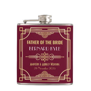 Art Deco Wedding Vater der Braut Gold Burgund Flachmann