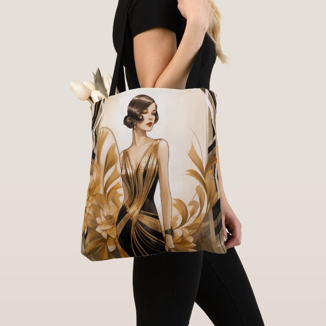 Art Deco Weiblich überall auf Printverpackung Tasche (Von Nahem)