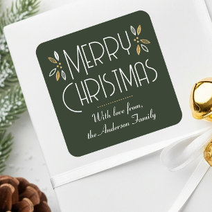 Art Deco Weihnachten Elegante Typografie Tiefgrün Quadratischer Aufkleber