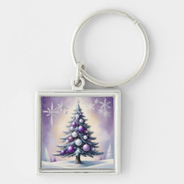 Art Deco Weihnachten Lila und Silberne Haze  Schlüsselanhänger
