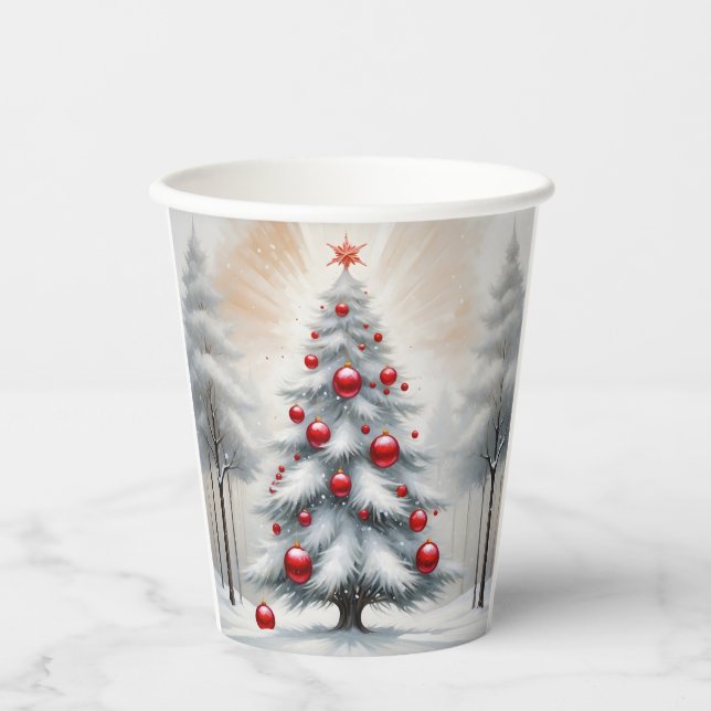 Art Deco Weihnachten Rote Ornamente Winter Pappbecher (Vorderseite)