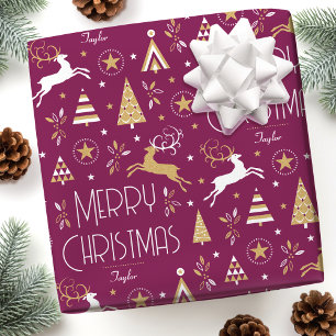 Art Deco Weihnachtsmann Rentier Individuelle Name Geschenkpapier