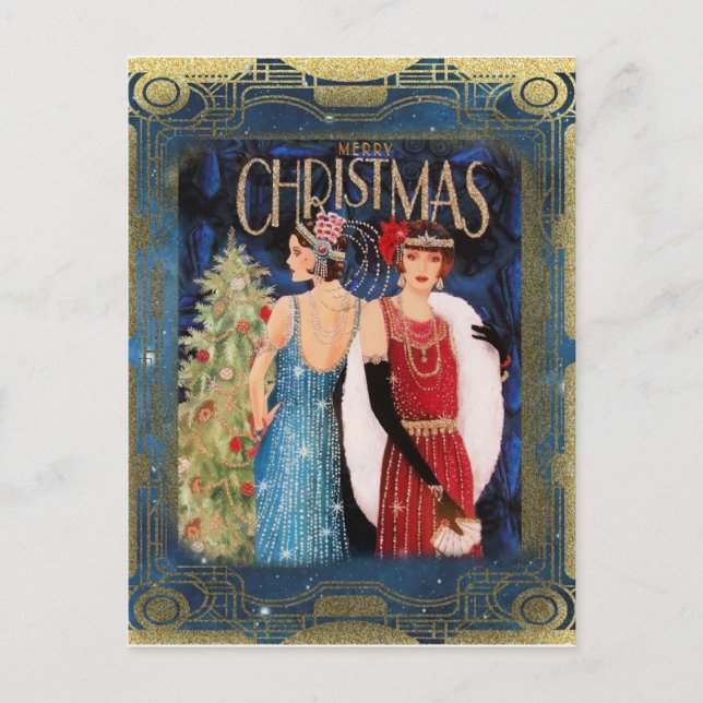 Art Deco Weihnachtsmode Postkarte (Vorderseite)