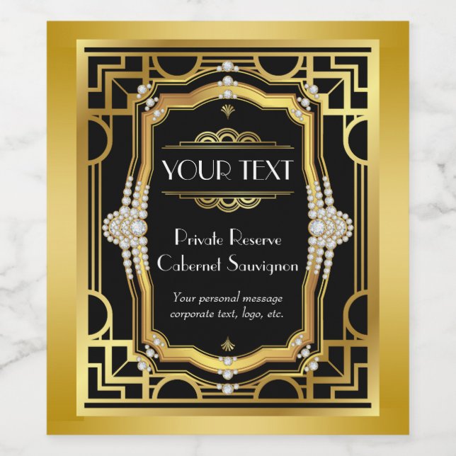 Art Deco Weinflaschen Weinetikett (Einzelnes Label)