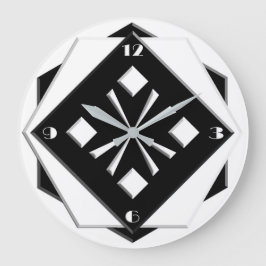 Art Deco weiß auf schwarzen geometrischen Mustern Große Wanduhr