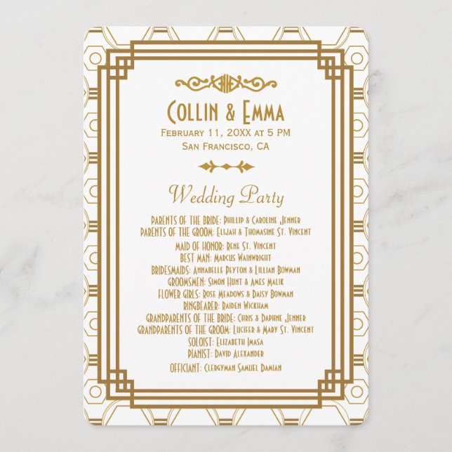 Art Deco Weiße Hochzeitsprogramme Programm (Vorderseite)