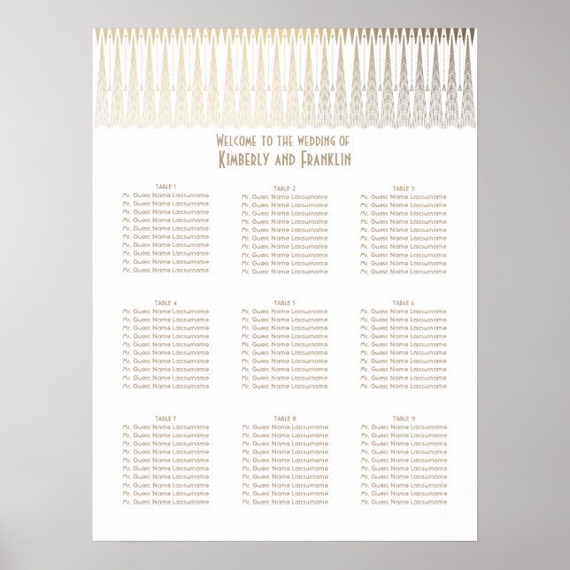 Art Deco - Weiße und goldene Hochzeitskarte Poster (Vorne)