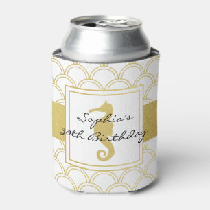 Art Deco-Welle Gold Glitter Seepferdchen Strandpar Dosenkühler